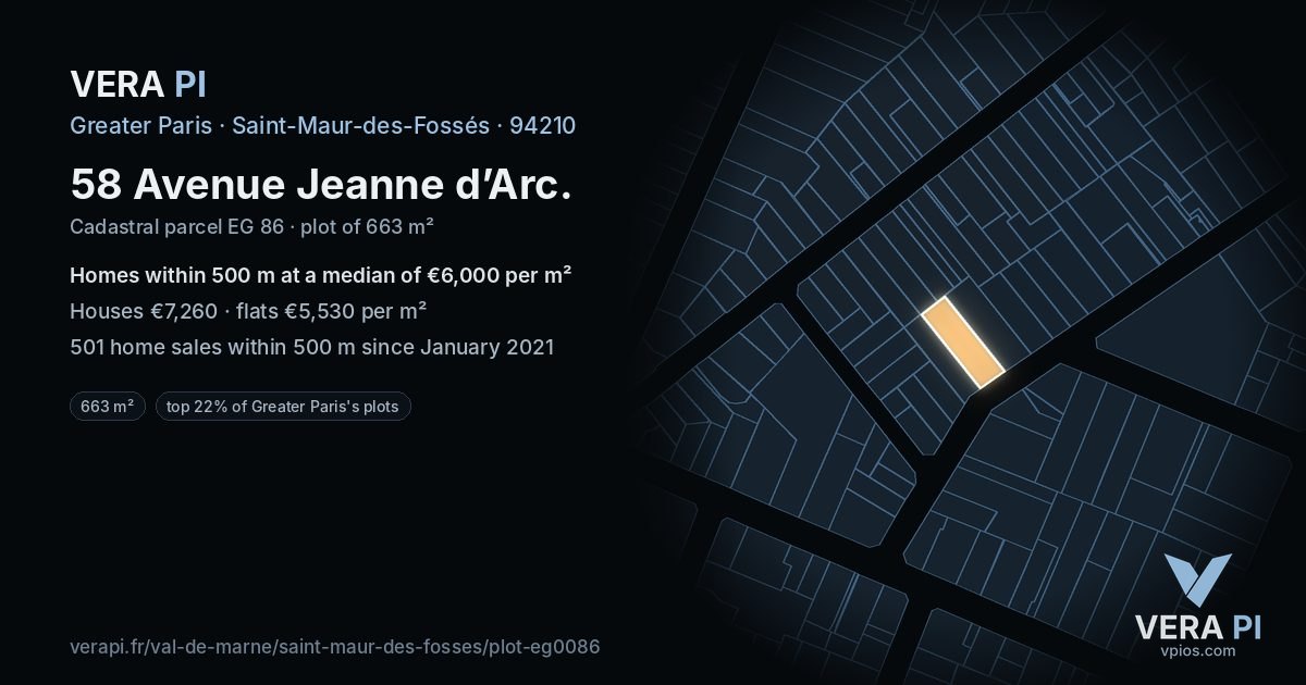 58 Avenue Jeanne d’Arc, Saint-Maur-des-Fossés at night – the plot lit, the parcels around coloured by the prices near them