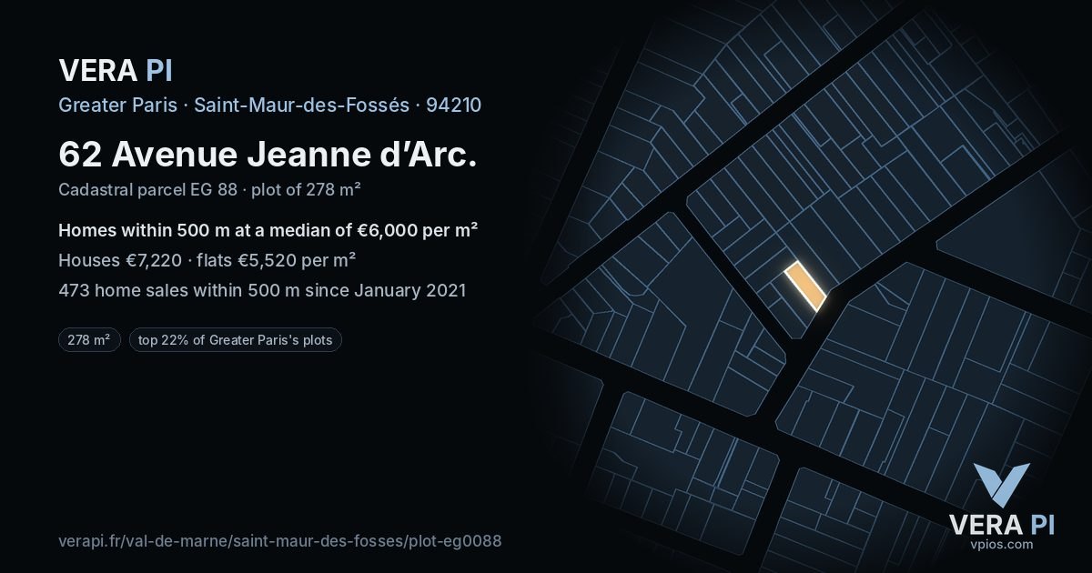 62 Avenue Jeanne d’Arc, Saint-Maur-des-Fossés at night – the plot lit, the parcels around coloured by the prices near them