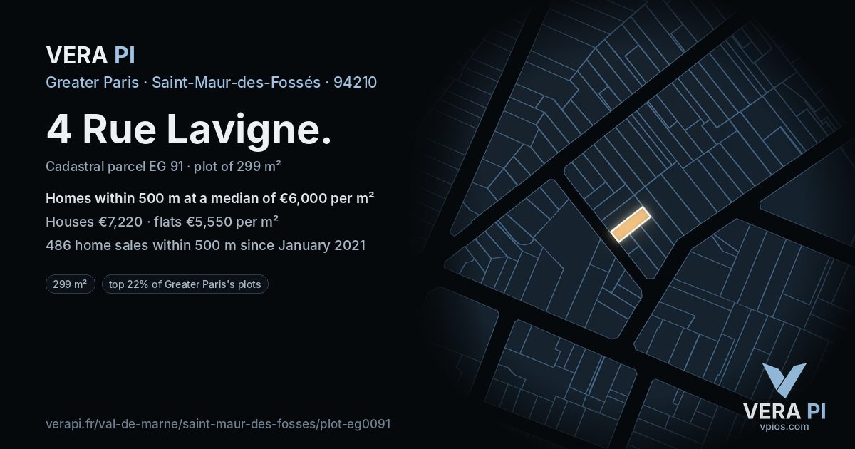 4 Rue Lavigne, Saint-Maur-des-Fossés at night – the plot lit, the parcels around coloured by the prices near them