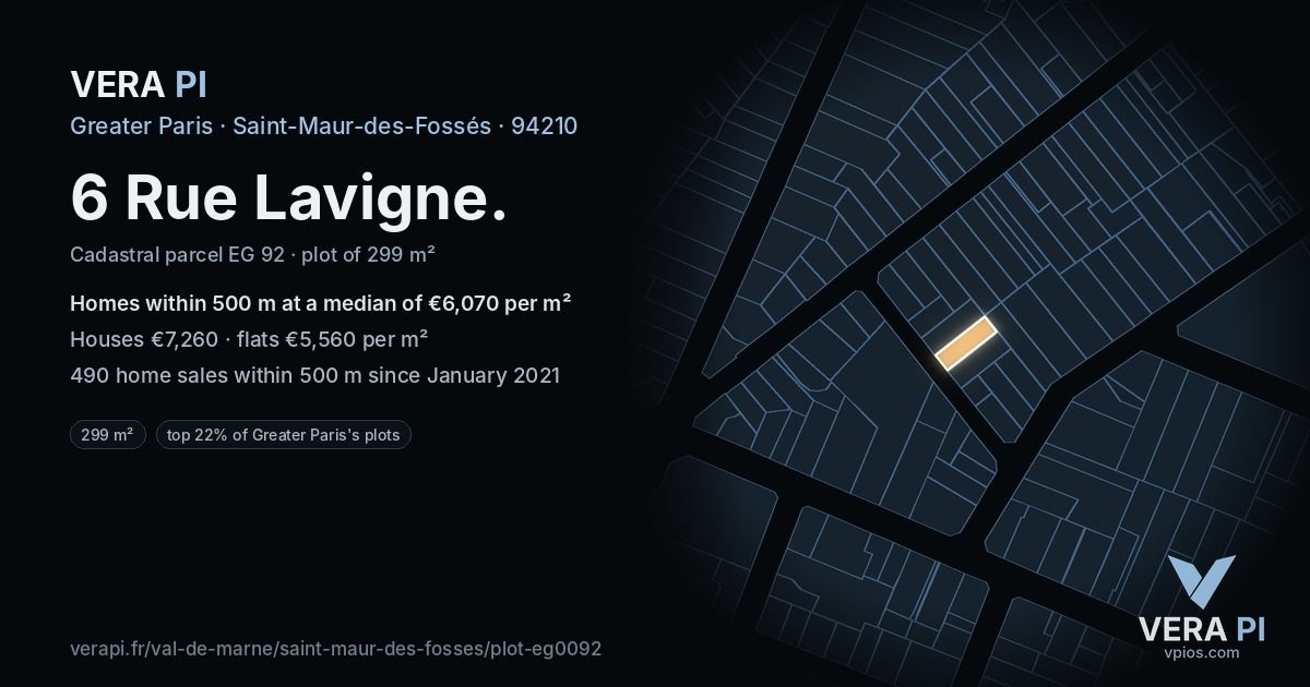 6 Rue Lavigne, Saint-Maur-des-Fossés at night – the plot lit, the parcels around coloured by the prices near them