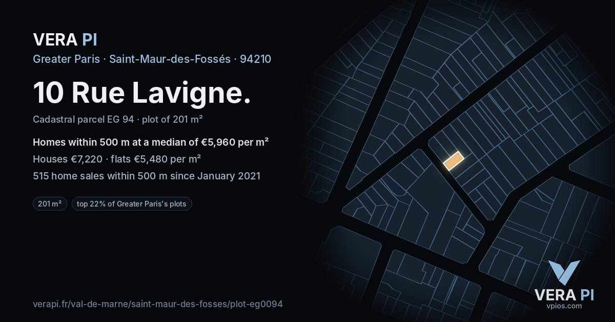 10 Rue Lavigne, Saint-Maur-des-Fossés at night – the plot lit, the parcels around coloured by the prices near them