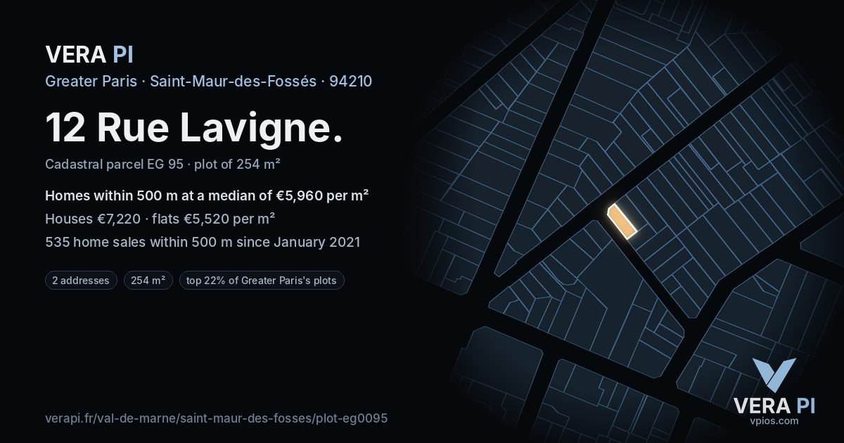 12 Rue Lavigne, Saint-Maur-des-Fossés at night – the plot lit, the parcels around coloured by the prices near them