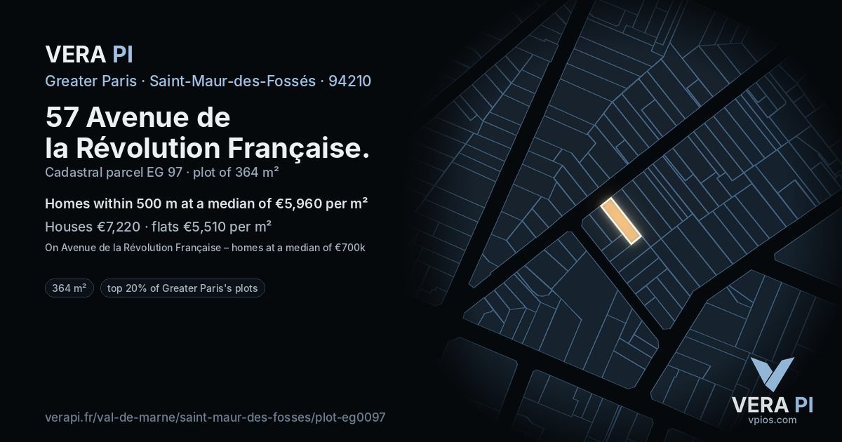 57 Avenue de la Révolution Française, Saint-Maur-des-Fossés at night – the plot lit, the parcels around coloured by the prices near them