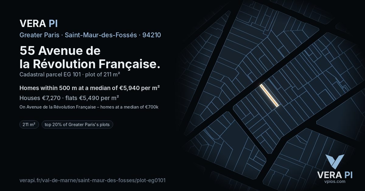 55 Avenue de la Révolution Française, Saint-Maur-des-Fossés at night – the plot lit, the parcels around coloured by the prices near them