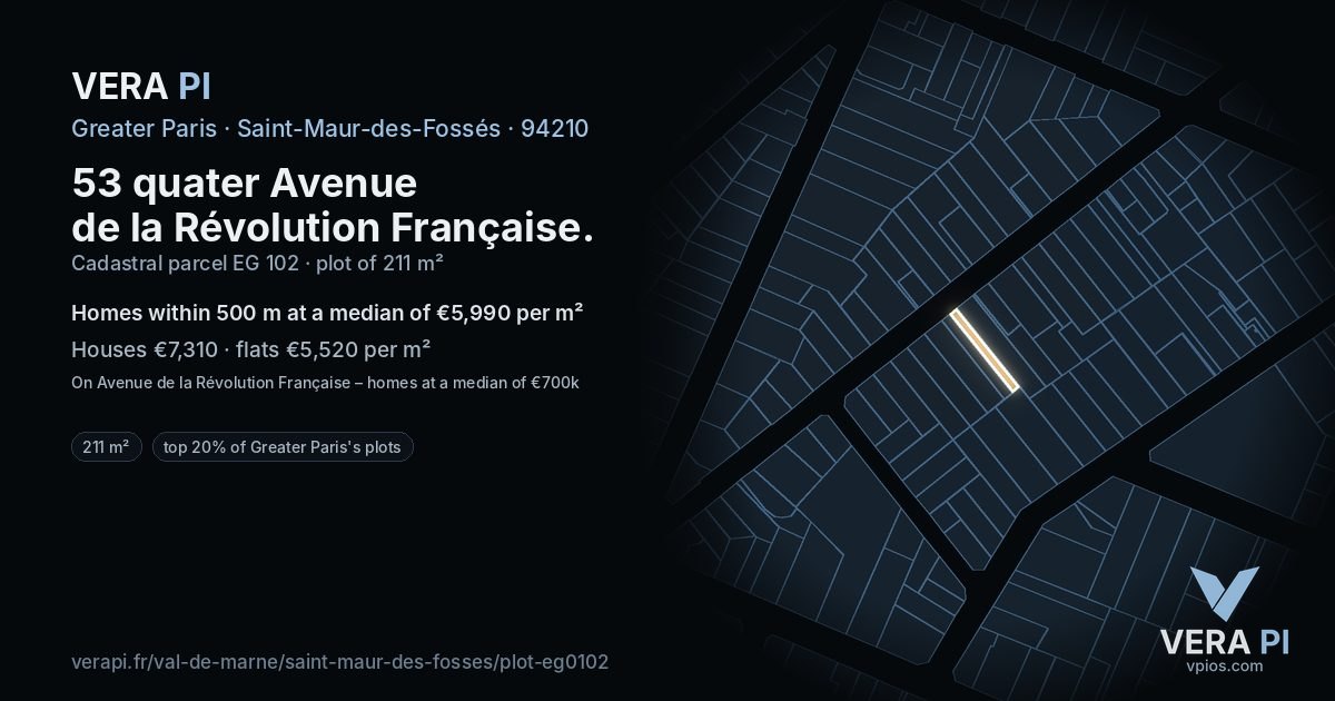 53 quater Avenue de la Révolution Française, Saint-Maur-des-Fossés at night – the plot lit, the parcels around coloured by the prices near them