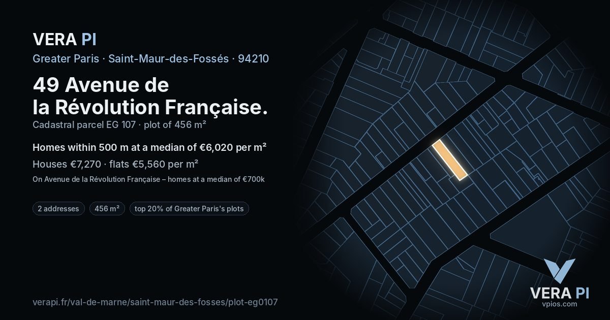 49 Avenue de la Révolution Française, Saint-Maur-des-Fossés at night – the plot lit, the parcels around coloured by the prices near them