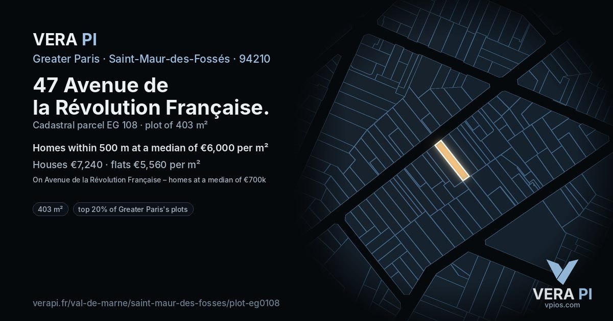 47 Avenue de la Révolution Française, Saint-Maur-des-Fossés at night – the plot lit, the parcels around coloured by the prices near them