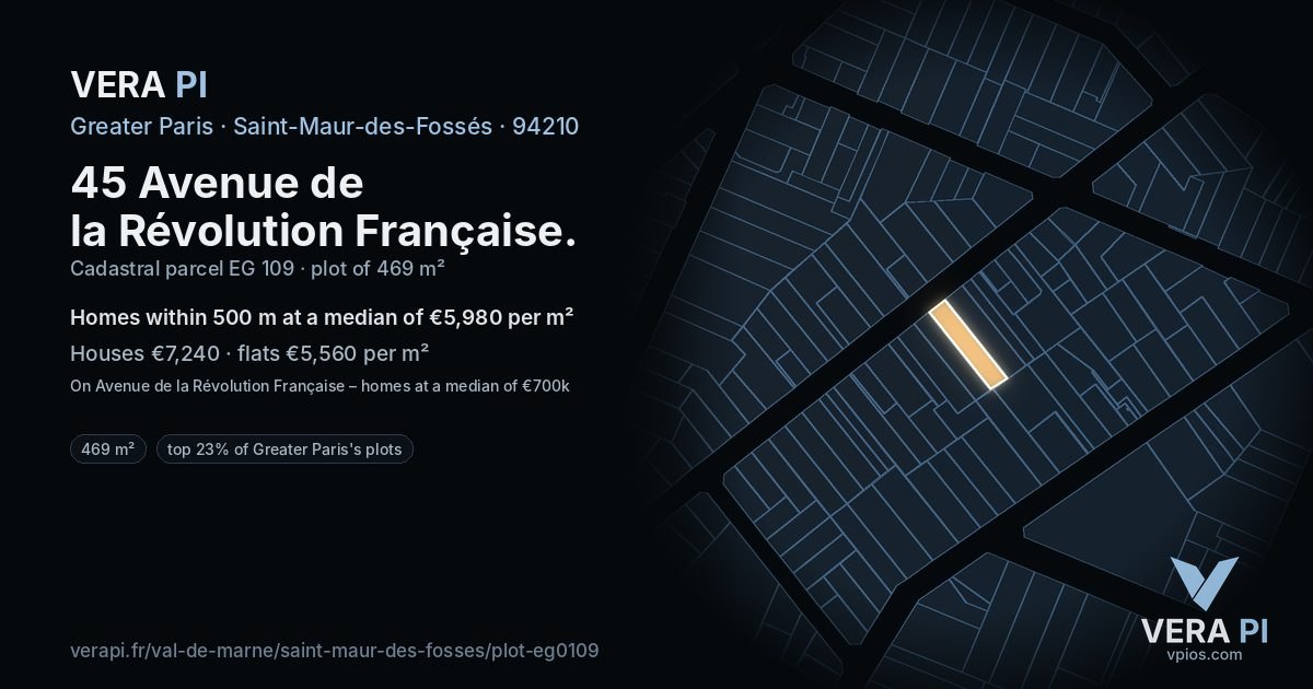 45 Avenue de la Révolution Française, Saint-Maur-des-Fossés at night – the plot lit, the parcels around coloured by the prices near them