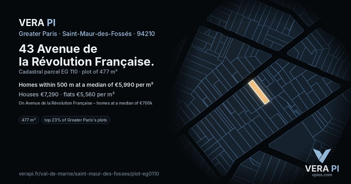 43 Avenue de la Révolution Française, Saint-Maur-des-Fossés at night – the plot lit, the parcels around coloured by the prices near them