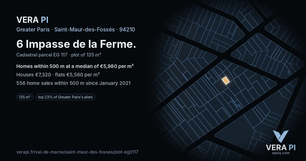 6 Impasse de la Ferme, Saint-Maur-des-Fossés at night – the plot lit, the parcels around coloured by the prices near them