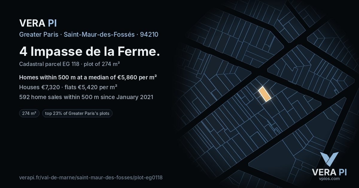 4 Impasse de la Ferme, Saint-Maur-des-Fossés at night – the plot lit, the parcels around coloured by the prices near them