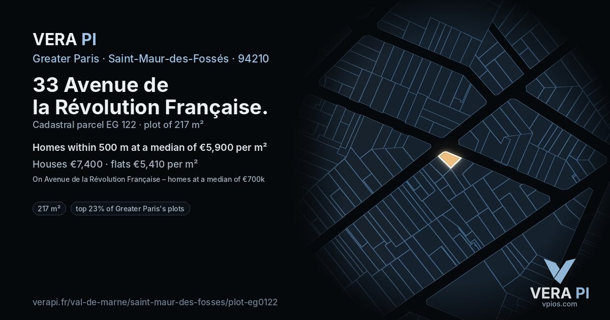 33 Avenue de la Révolution Française, Saint-Maur-des-Fossés at night – the plot lit, the parcels around coloured by the prices near them