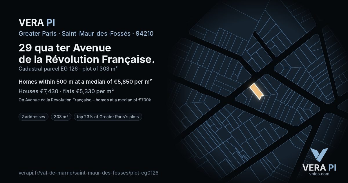 29 qua ter Avenue de la Révolution Française, Saint-Maur-des-Fossés at night – the plot lit, the parcels around coloured by the prices near them