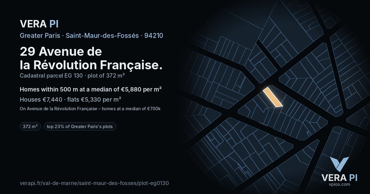29 Avenue de la Révolution Française, Saint-Maur-des-Fossés at night – the plot lit, the parcels around coloured by the prices near them