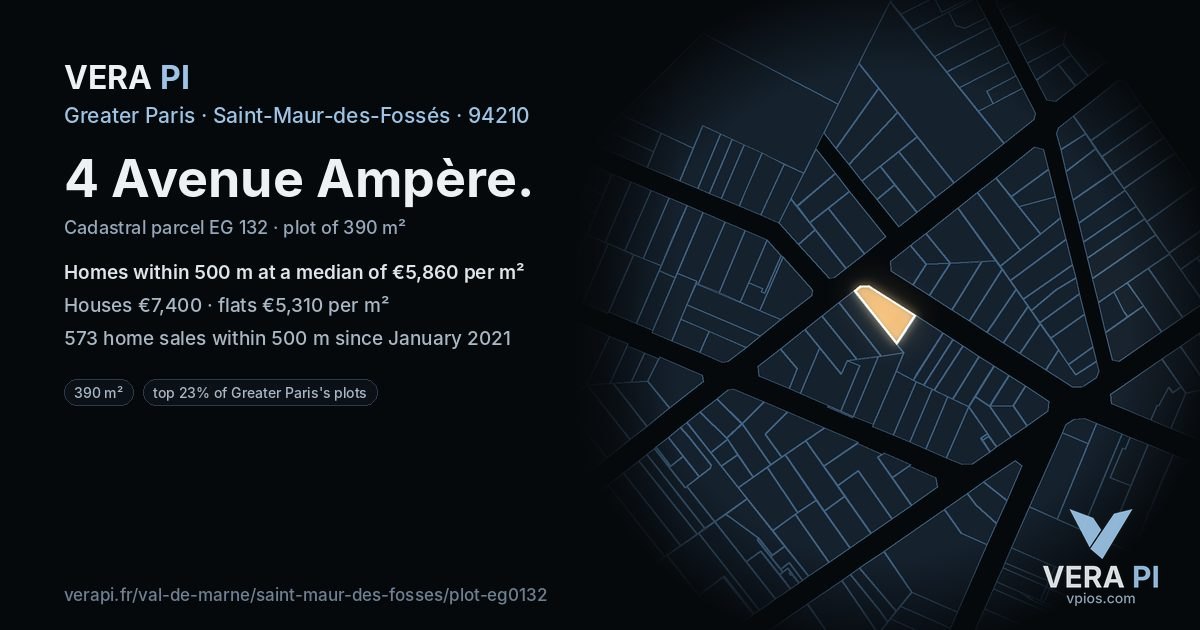 4 Avenue Ampère, Saint-Maur-des-Fossés at night – the plot lit, the parcels around coloured by the prices near them