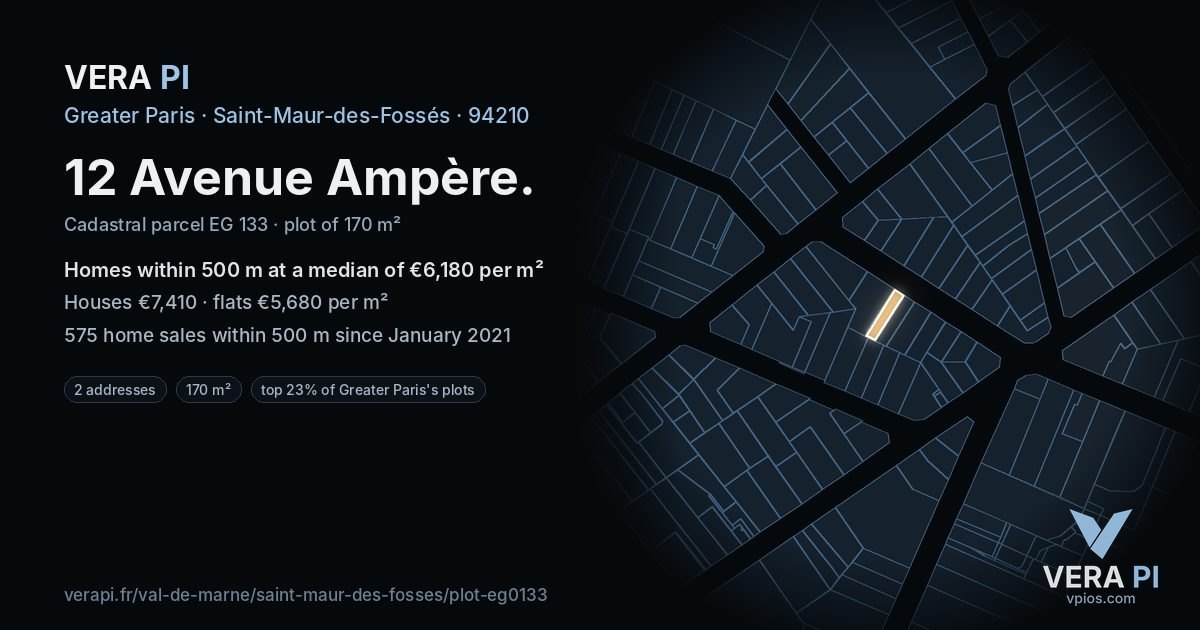 12 Avenue Ampère, Saint-Maur-des-Fossés at night – the plot lit, the parcels around coloured by the prices near them