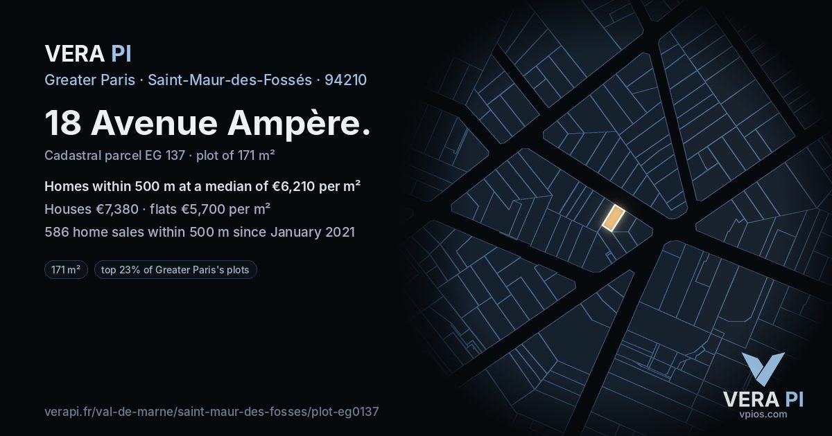 18 Avenue Ampère, Saint-Maur-des-Fossés at night – the plot lit, the parcels around coloured by the prices near them