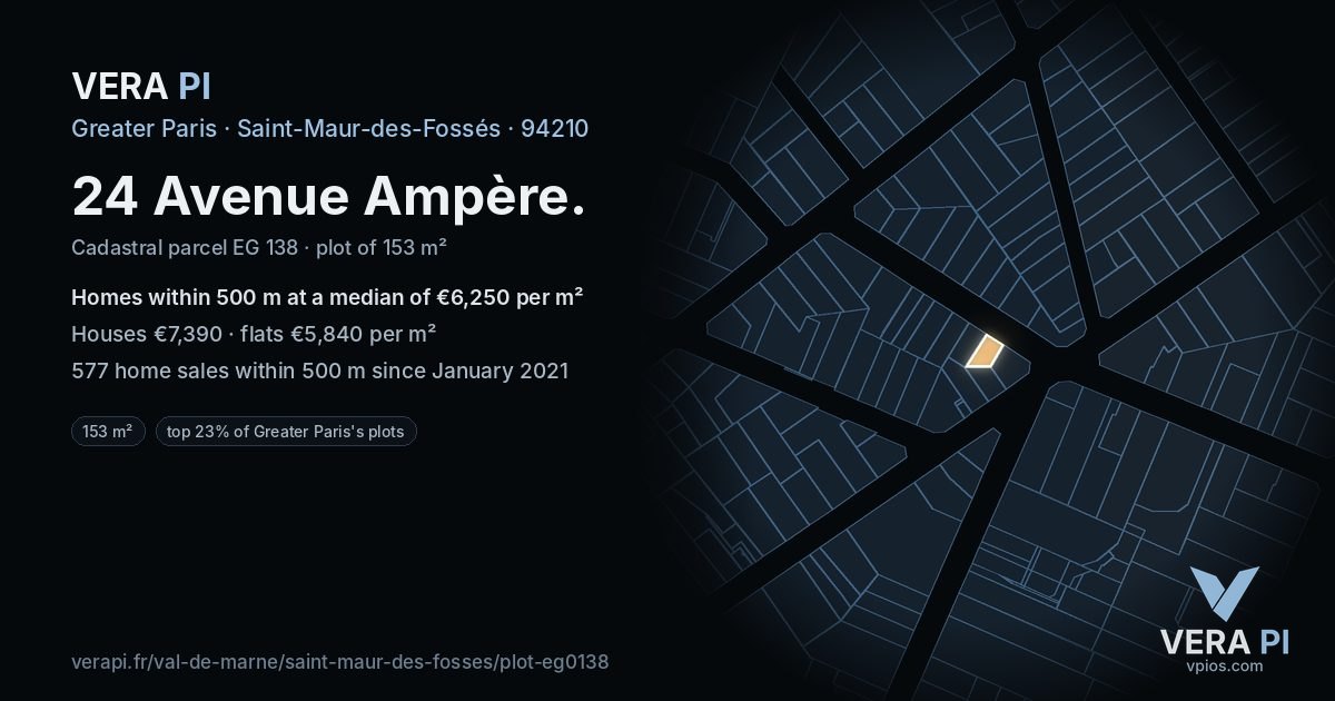 24 Avenue Ampère, Saint-Maur-des-Fossés at night – the plot lit, the parcels around coloured by the prices near them