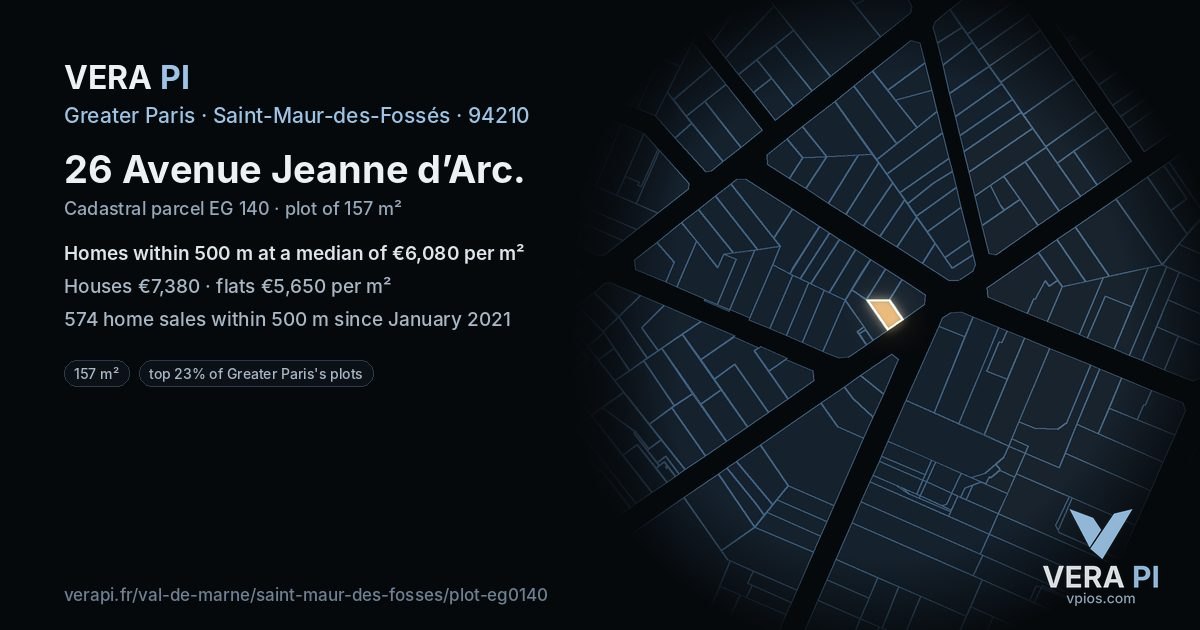 26 Avenue Jeanne d’Arc, Saint-Maur-des-Fossés at night – the plot lit, the parcels around coloured by the prices near them