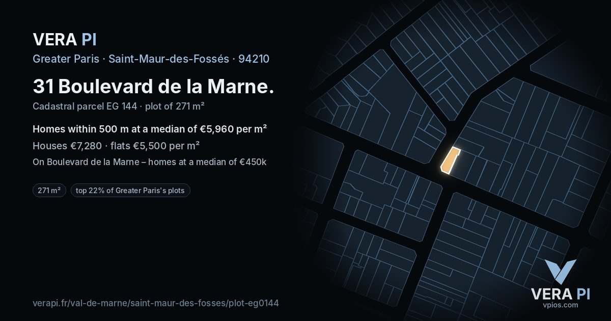 31 Boulevard de la Marne, Saint-Maur-des-Fossés at night – the plot lit, the parcels around coloured by the prices near them