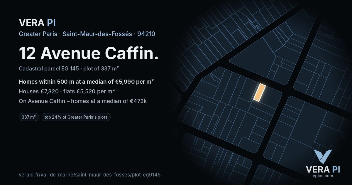 12 Avenue Caffin, Saint-Maur-des-Fossés at night – the plot lit, the parcels around coloured by the prices near them