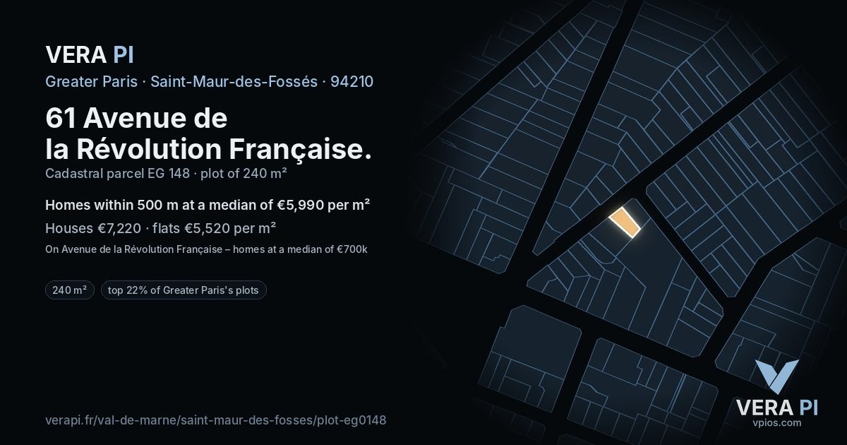 61 Avenue de la Révolution Française, Saint-Maur-des-Fossés at night – the plot lit, the parcels around coloured by the prices near them
