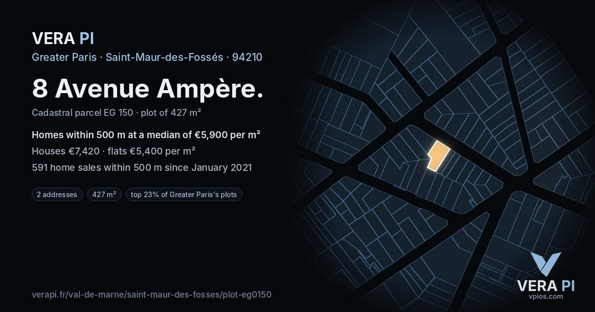 8 Avenue Ampère, Saint-Maur-des-Fossés at night – the plot lit, the parcels around coloured by the prices near them