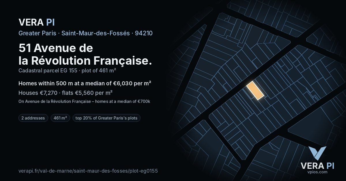51 Avenue de la Révolution Française, Saint-Maur-des-Fossés at night – the plot lit, the parcels around coloured by the prices near them