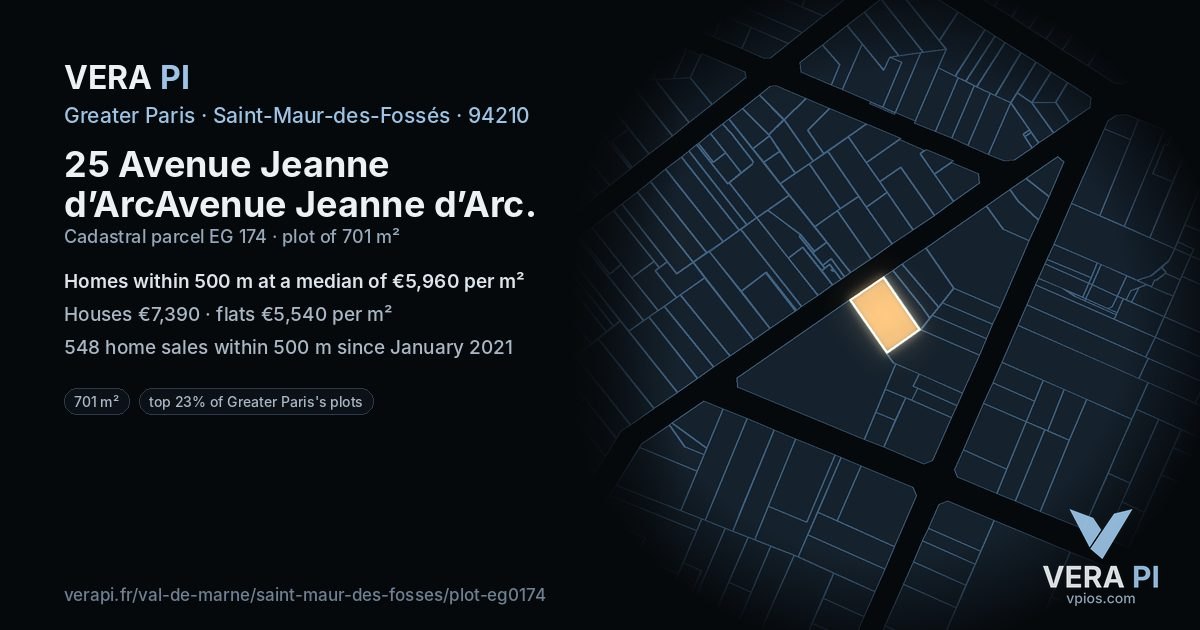 25 Avenue Jeanne d’ArcAvenue Jeanne d’Arc, Saint-Maur-des-Fossés at night – the plot lit, the parcels around coloured by the prices near them
