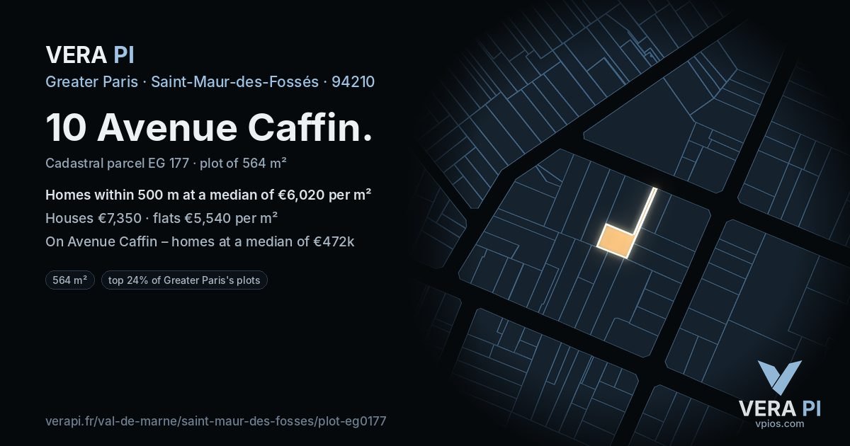 10 Avenue Caffin, Saint-Maur-des-Fossés at night – the plot lit, the parcels around coloured by the prices near them