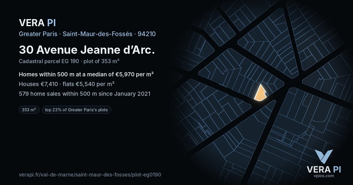 30 Avenue Jeanne d’Arc, Saint-Maur-des-Fossés at night – the plot lit, the parcels around coloured by the prices near them
