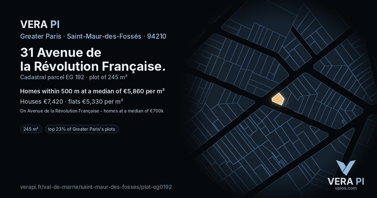 31 Avenue de la Révolution Française, Saint-Maur-des-Fossés at night – the plot lit, the parcels around coloured by the prices near them