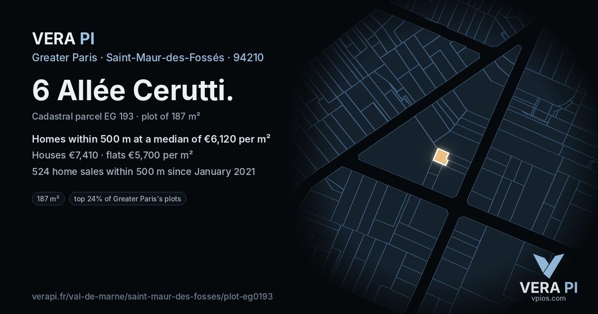 6 Allée Cerutti, Saint-Maur-des-Fossés at night – the plot lit, the parcels around coloured by the prices near them
