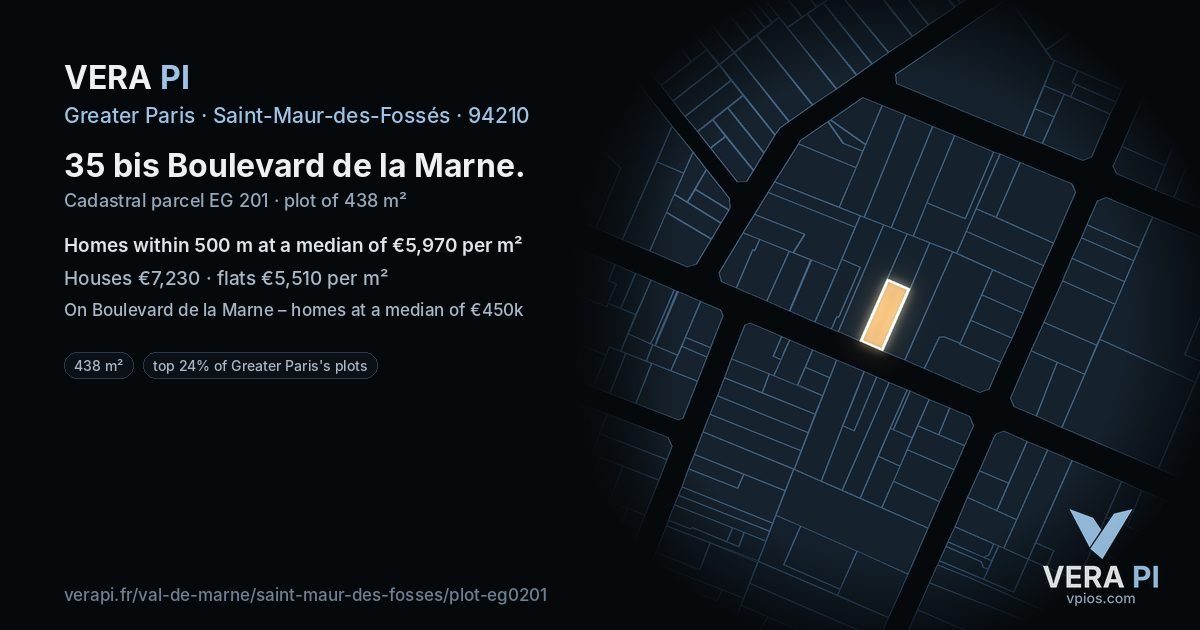 35 bis Boulevard de la Marne, Saint-Maur-des-Fossés at night – the plot lit, the parcels around coloured by the prices near them