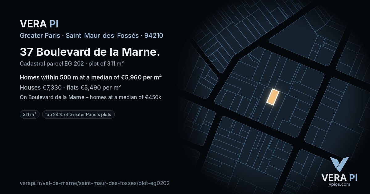 37 Boulevard de la Marne, Saint-Maur-des-Fossés at night – the plot lit, the parcels around coloured by the prices near them