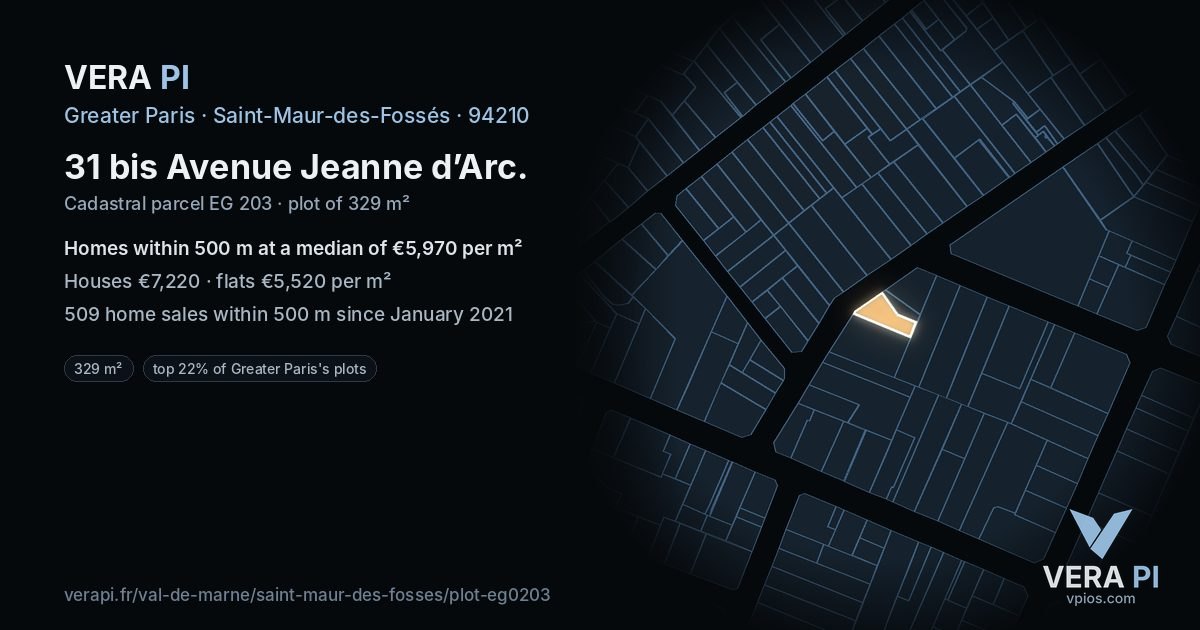 31 bis Avenue Jeanne d’Arc, Saint-Maur-des-Fossés at night – the plot lit, the parcels around coloured by the prices near them