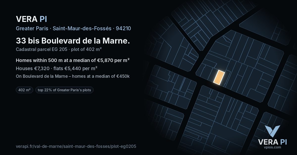 33 bis Boulevard de la Marne, Saint-Maur-des-Fossés at night – the plot lit, the parcels around coloured by the prices near them