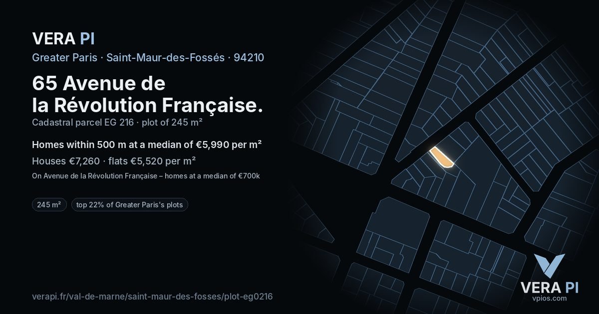65 Avenue de la Révolution Française, Saint-Maur-des-Fossés at night – the plot lit, the parcels around coloured by the prices near them