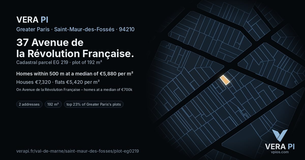 37 Avenue de la Révolution Française, Saint-Maur-des-Fossés at night – the plot lit, the parcels around coloured by the prices near them