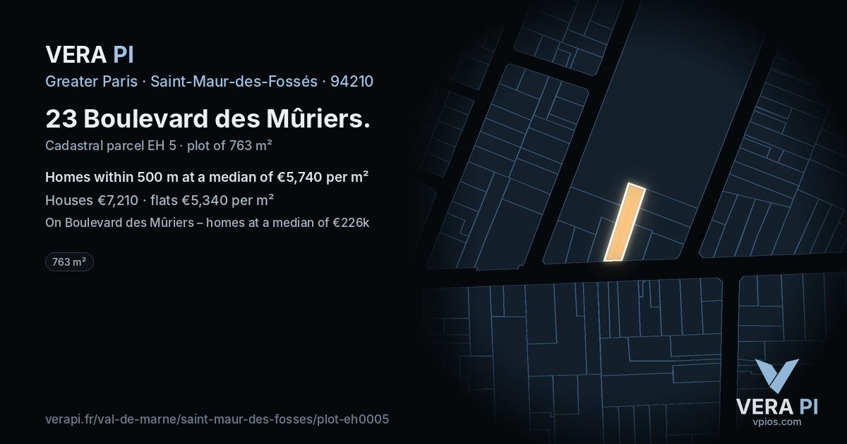 23 Boulevard des Mûriers, Saint-Maur-des-Fossés at night – the plot lit, the parcels around coloured by the prices near them