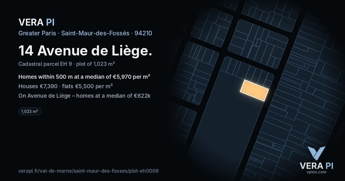 14 Avenue de Liège, Saint-Maur-des-Fossés at night – the plot lit, the parcels around coloured by the prices near them