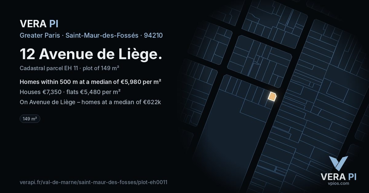 12 Avenue de Liège, Saint-Maur-des-Fossés at night – the plot lit, the parcels around coloured by the prices near them