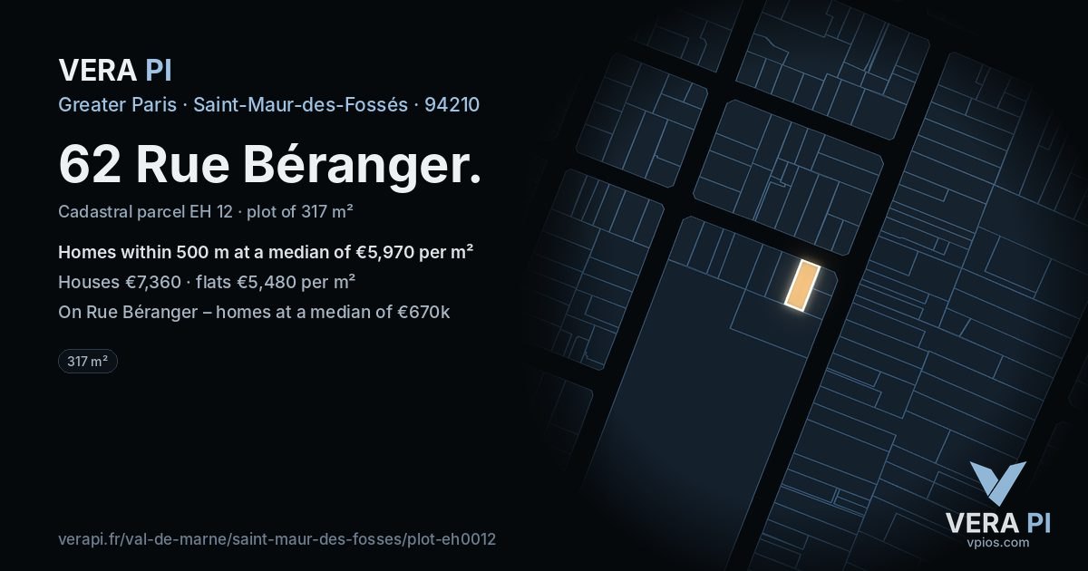 62 Rue Béranger, Saint-Maur-des-Fossés at night – the plot lit, the parcels around coloured by the prices near them