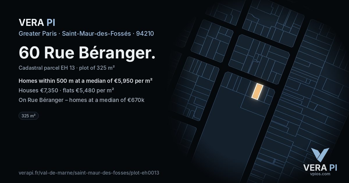 60 Rue Béranger, Saint-Maur-des-Fossés at night – the plot lit, the parcels around coloured by the prices near them
