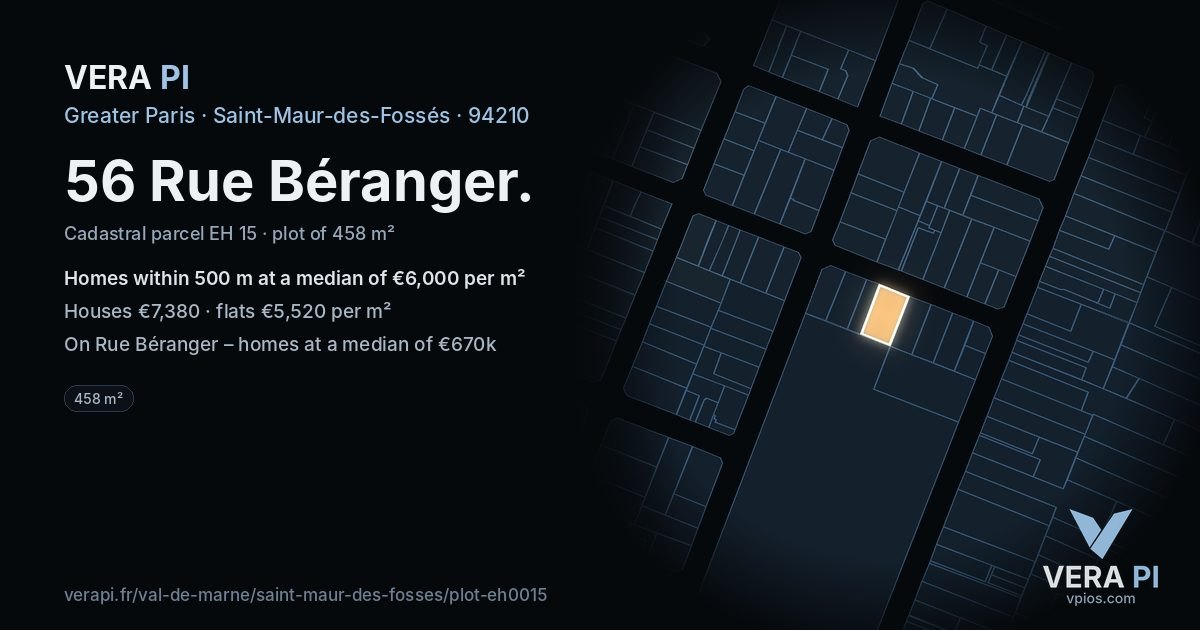 56 Rue Béranger, Saint-Maur-des-Fossés at night – the plot lit, the parcels around coloured by the prices near them