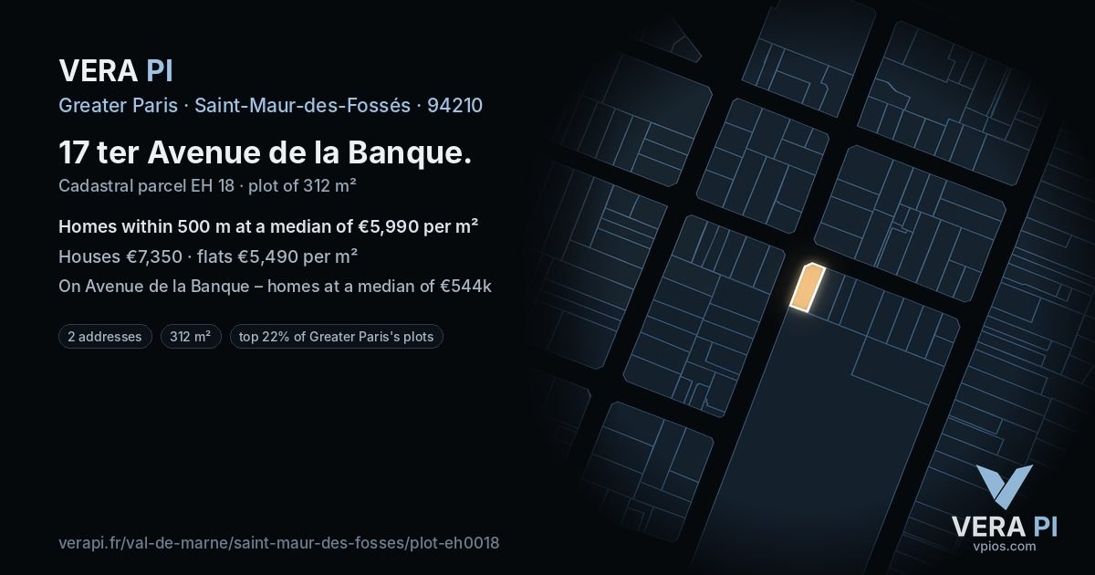 17 ter Avenue de la Banque, Saint-Maur-des-Fossés at night – the plot lit, the parcels around coloured by the prices near them