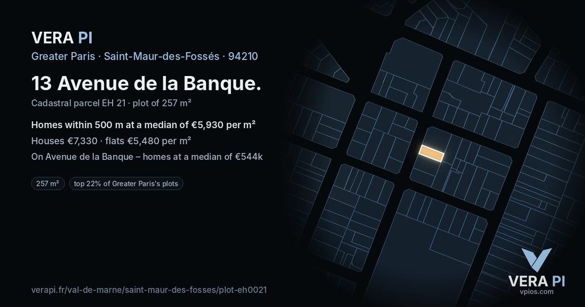 13 Avenue de la Banque, Saint-Maur-des-Fossés at night – the plot lit, the parcels around coloured by the prices near them