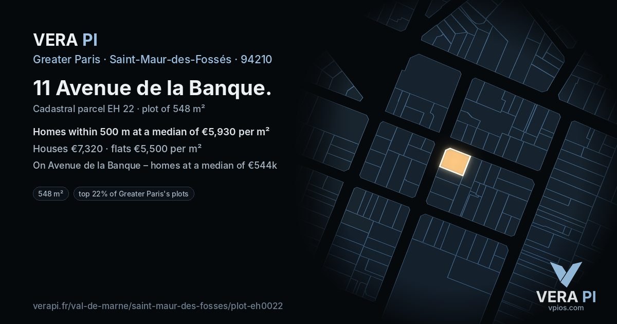 11 Avenue de la Banque, Saint-Maur-des-Fossés at night – the plot lit, the parcels around coloured by the prices near them