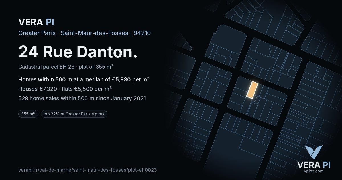 24 Rue Danton, Saint-Maur-des-Fossés at night – the plot lit, the parcels around coloured by the prices near them
