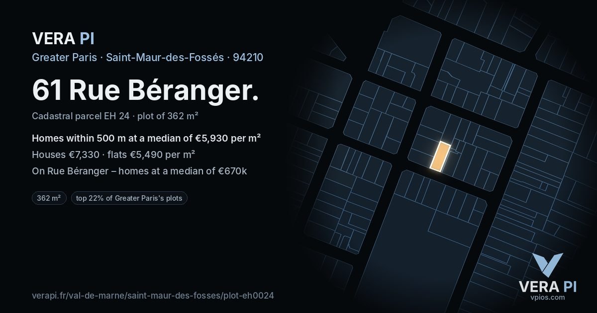 61 Rue Béranger, Saint-Maur-des-Fossés at night – the plot lit, the parcels around coloured by the prices near them